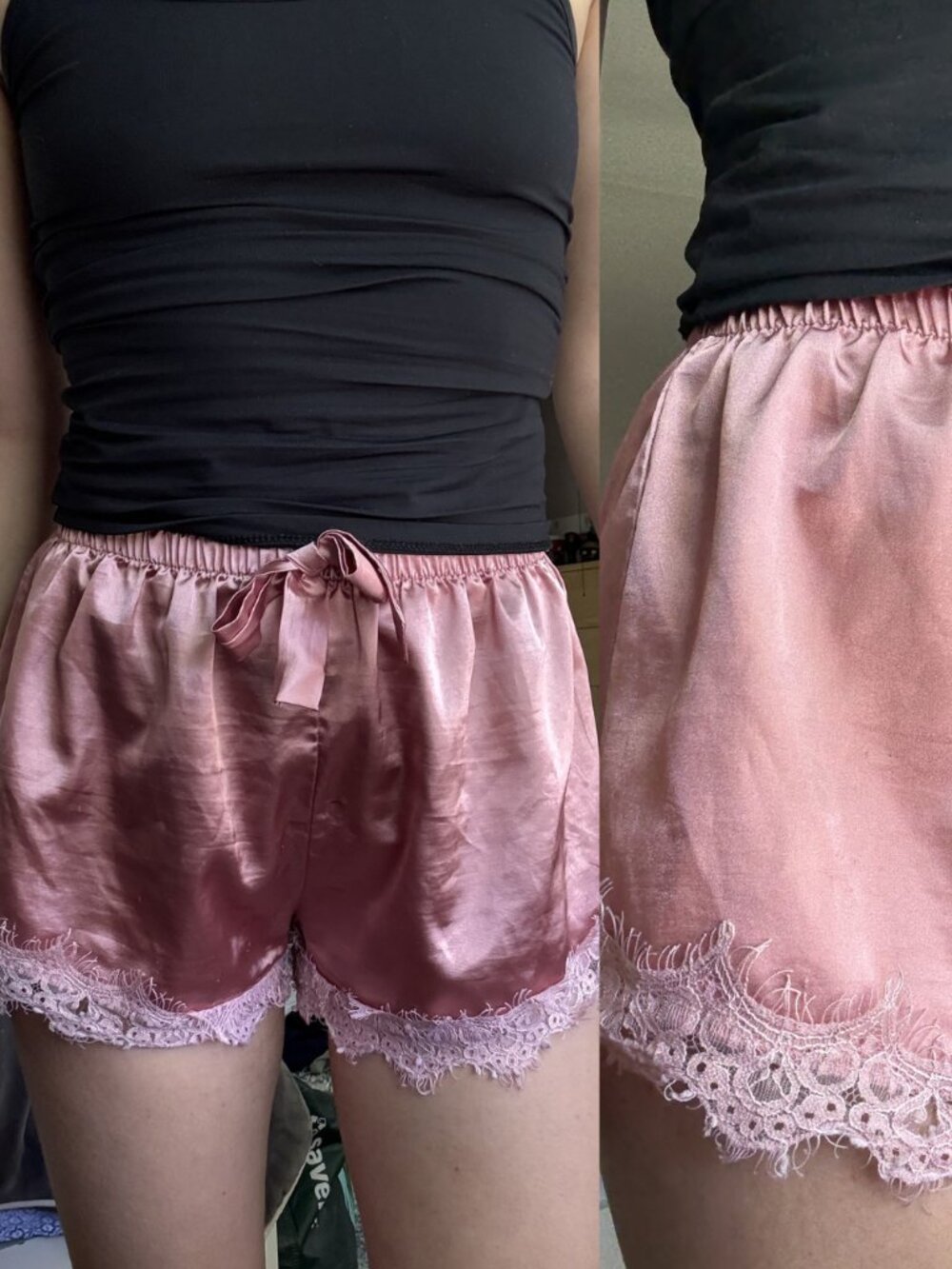 Abercrombie & Fitch Light Pink Satin Lace Mini Shorts